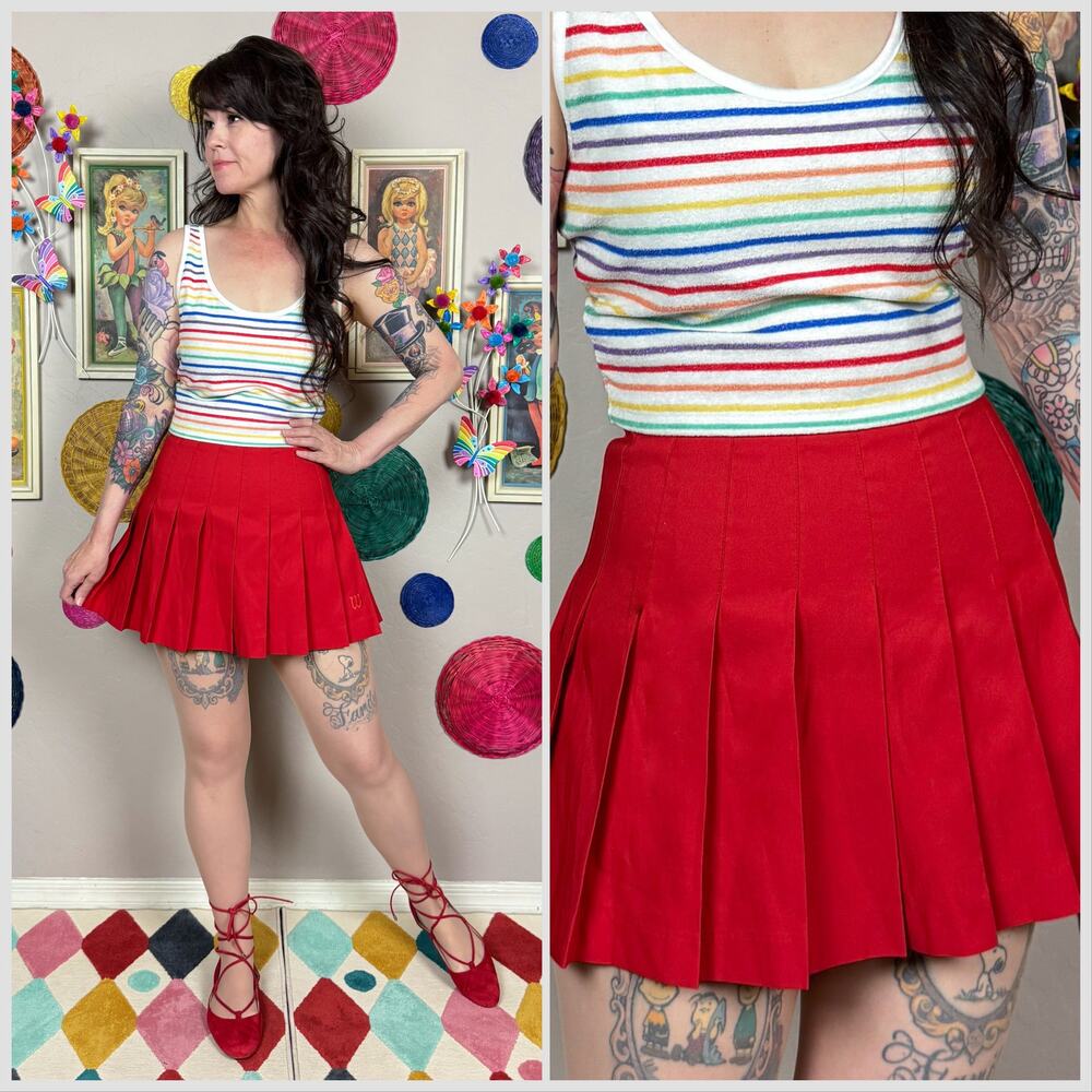Vintage 1980s Red Pleated Mini Tennis Skirt
